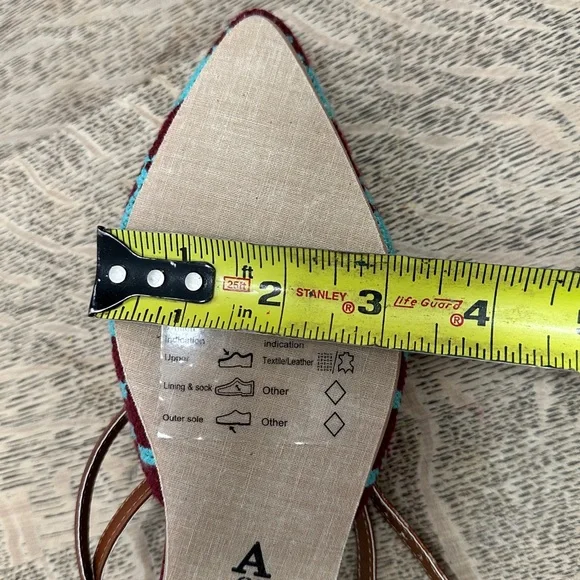 Anthropologie NWB Burgundy Turquoise Geometric Aztec Strappy Flats size 6 - Picture 10 of 11